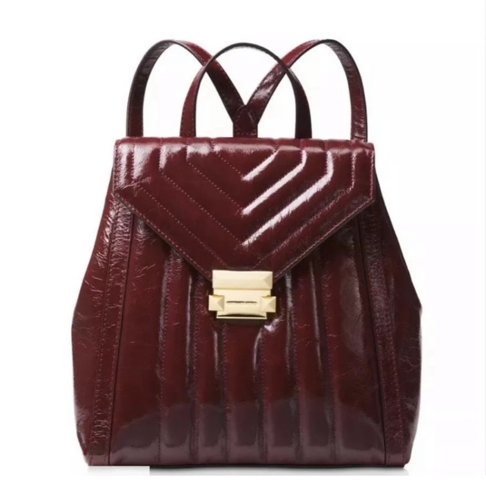 New! Michael Kors Whitney Leather Quilted Backpack in Oxblood Fall
